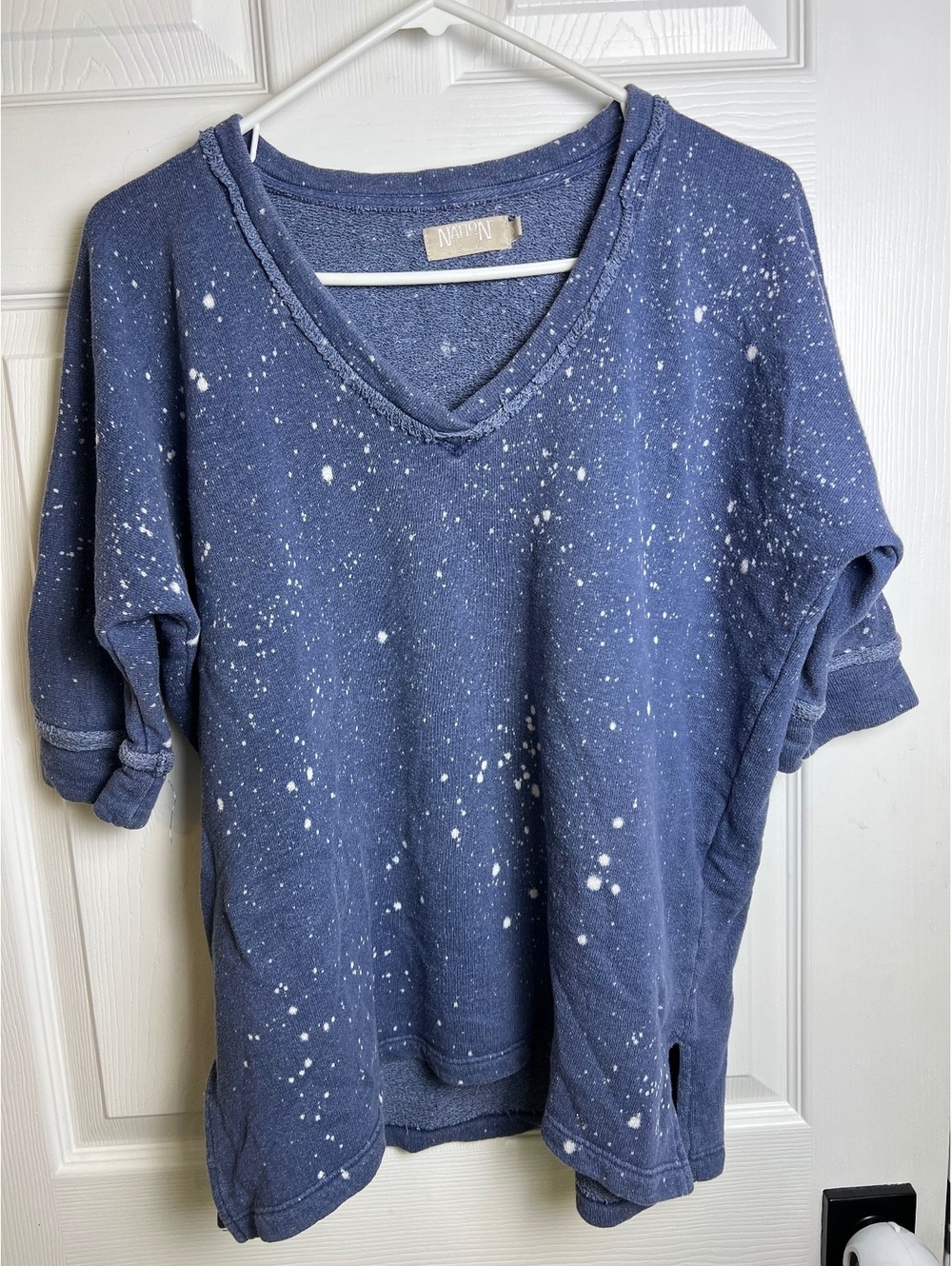 Nation LTD XS Blue Paint Splatter Short Sleeve Sweatshirt